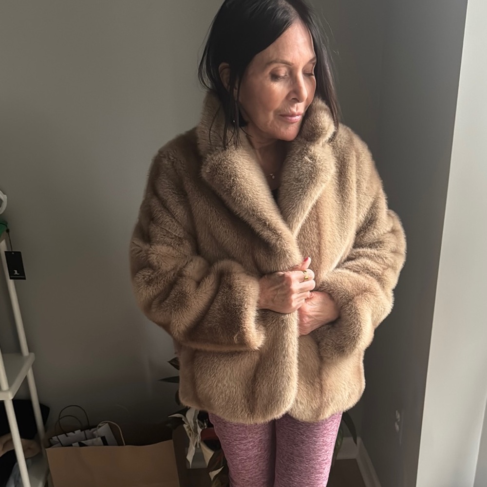 WHBM Elegant Tan Faux Fur Jacket